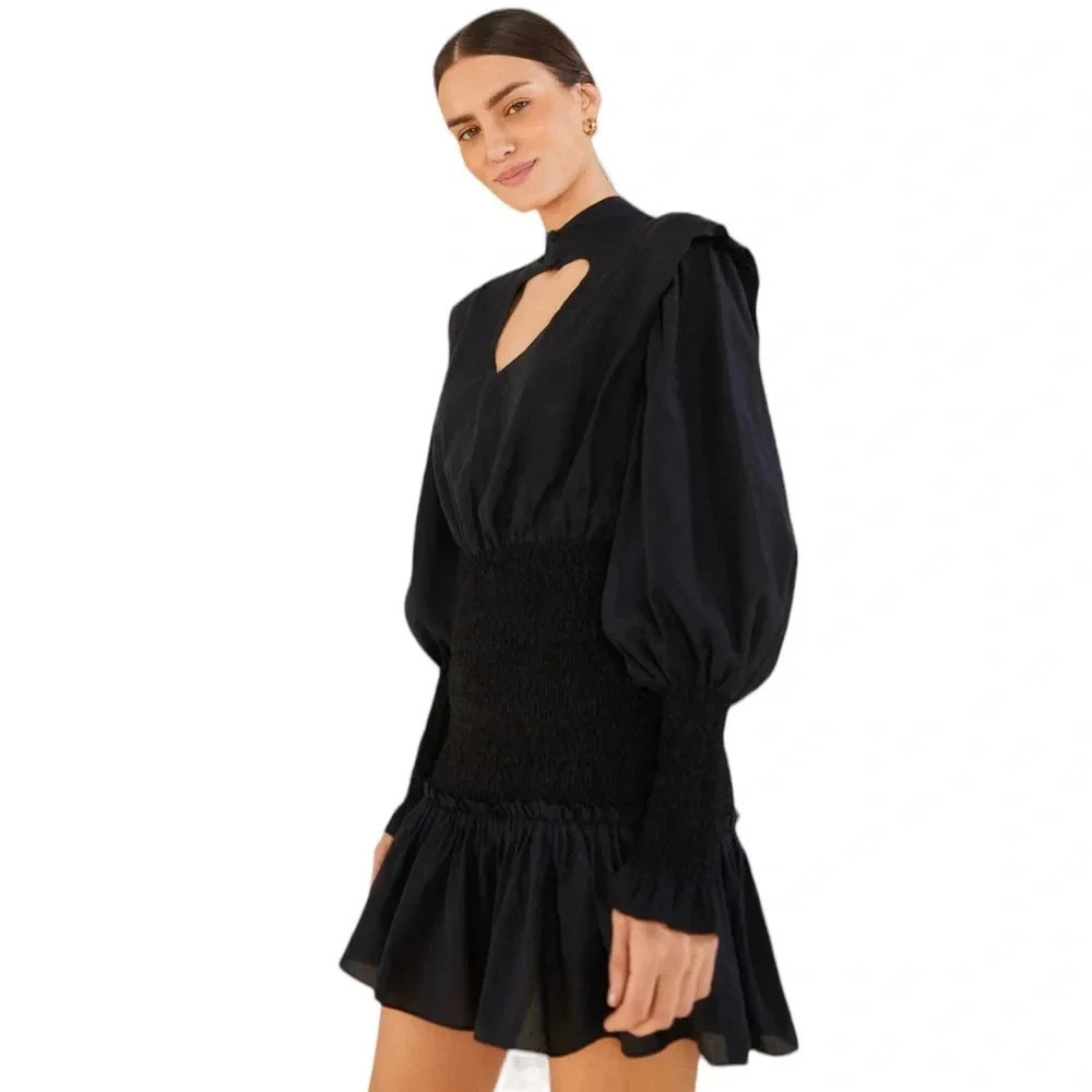 Farm Rio Black Heart Neckline Smocked Detail Mini Dress Size S NWT - Picture 1 of 14